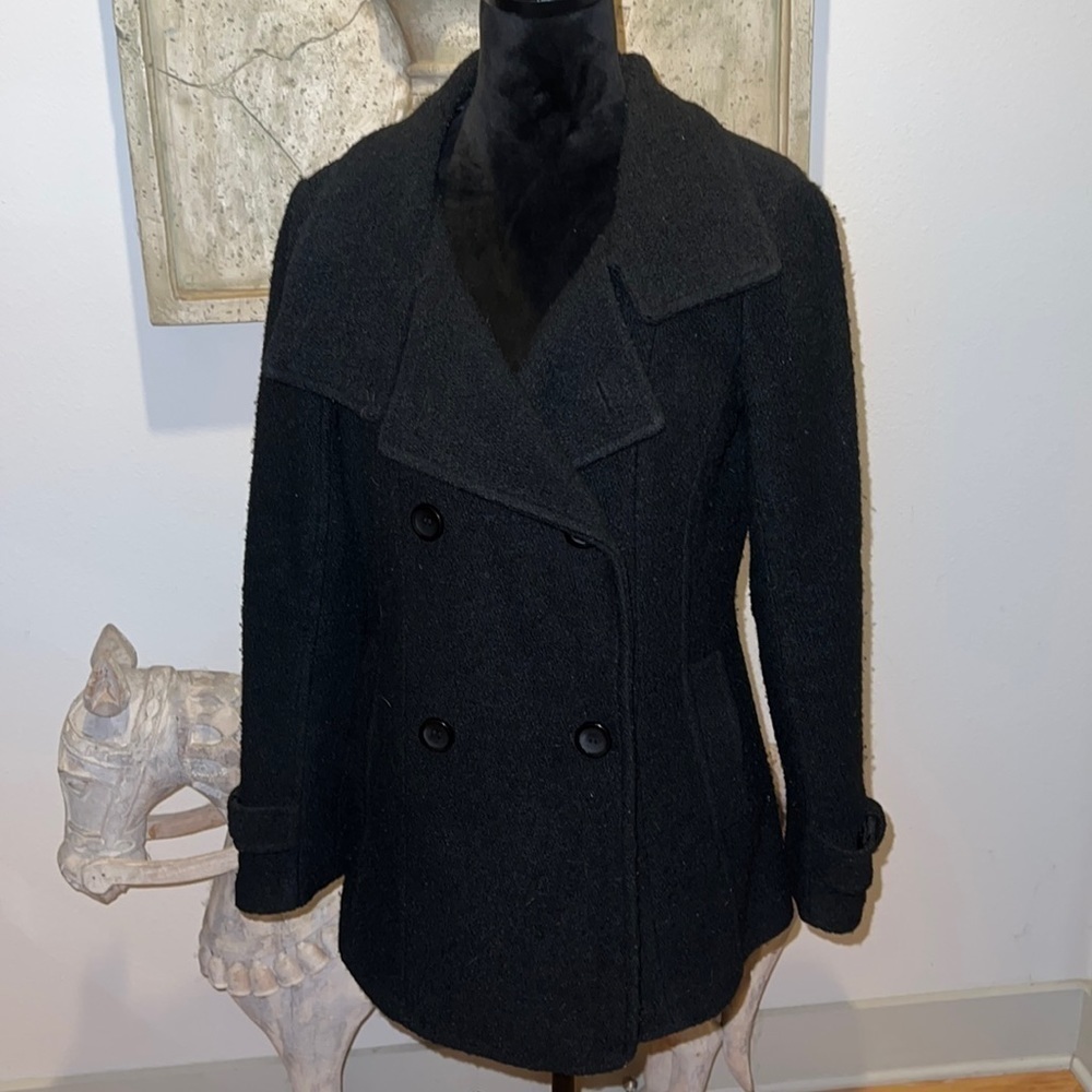 BNCI by Blanc Noir black double‎ breasted pea coat Sz S